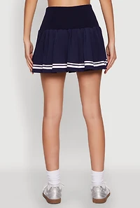 Womens Varsity Stripe High Waisted Pleated Skirt, Blue, Size S