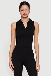 Seamless Sleeveless Johnny Collar Top