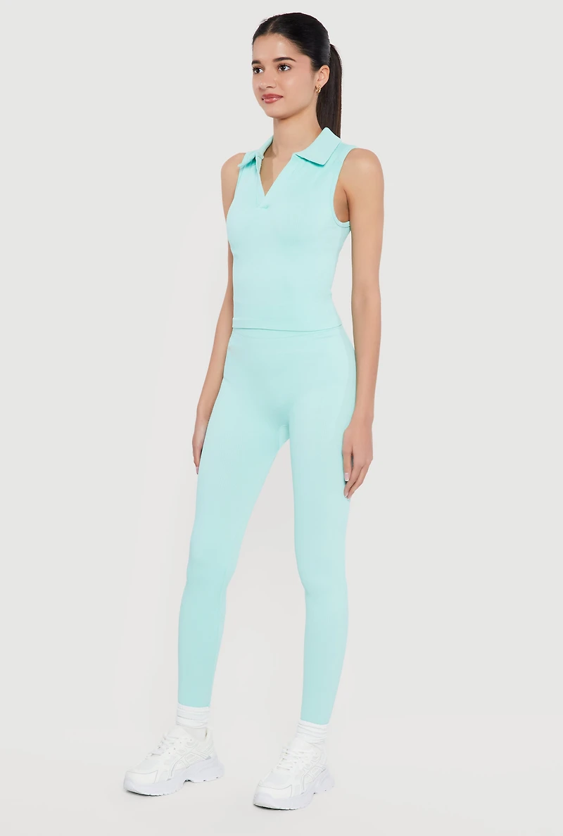 Seamless Sleeveless Johnny Collar Top