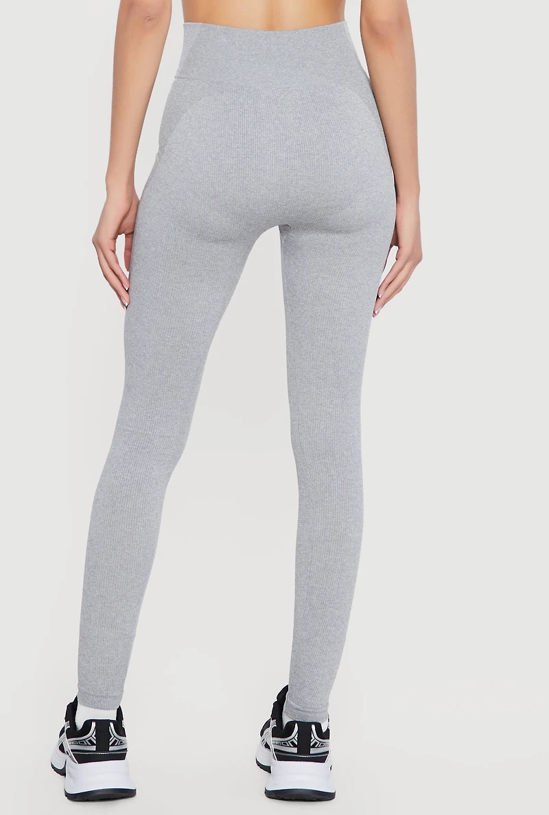High Waisted Seamless Compression Rib Leggings