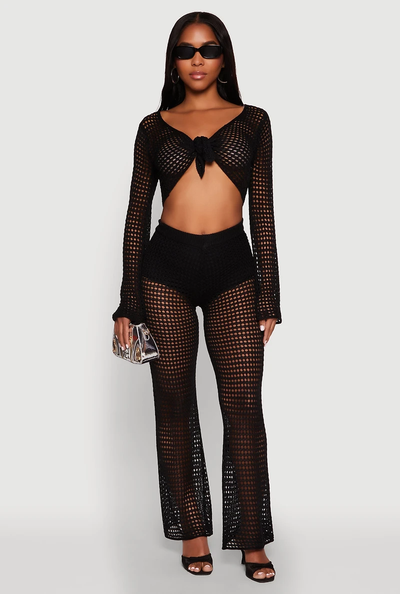 Womens Crochet Tie Front Crop Top,