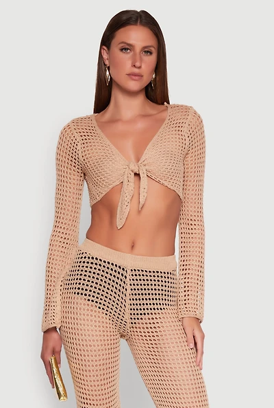 Womens Crochet Tie Front Crop Top,