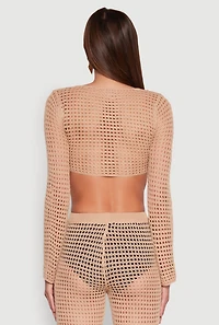 Womens Crochet Tie Front Crop Top,