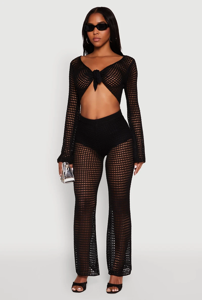Womens Crochet Straight Leg Pants, M
