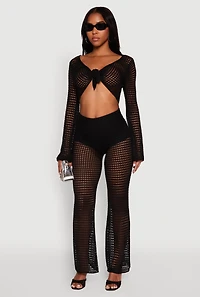 Womens Crochet Straight Leg Pants, M