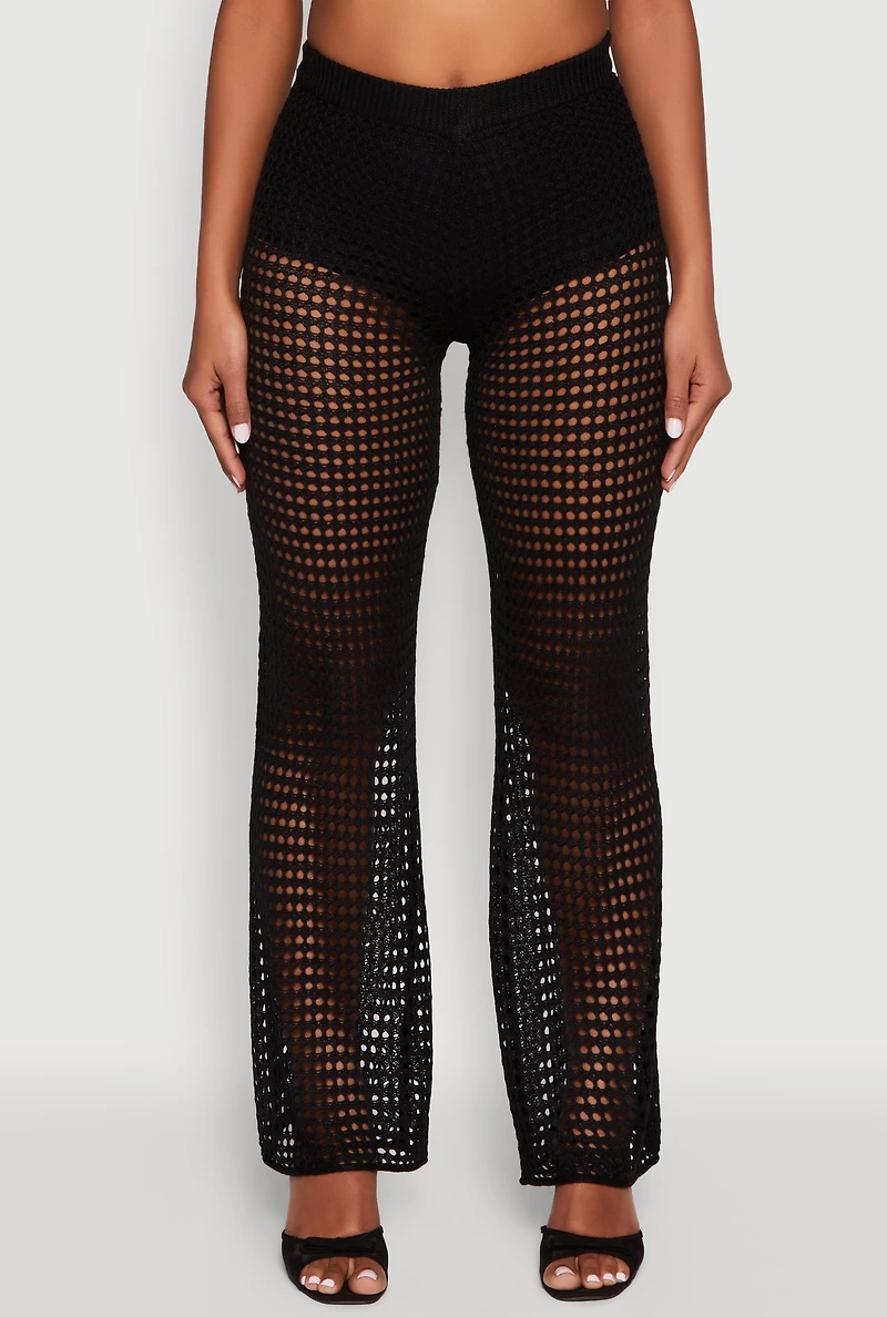 Womens Crochet Straight Leg Pants, M