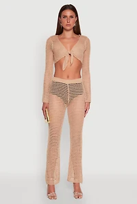 Womens Crochet Straight Leg Pants, Khaki, Size L