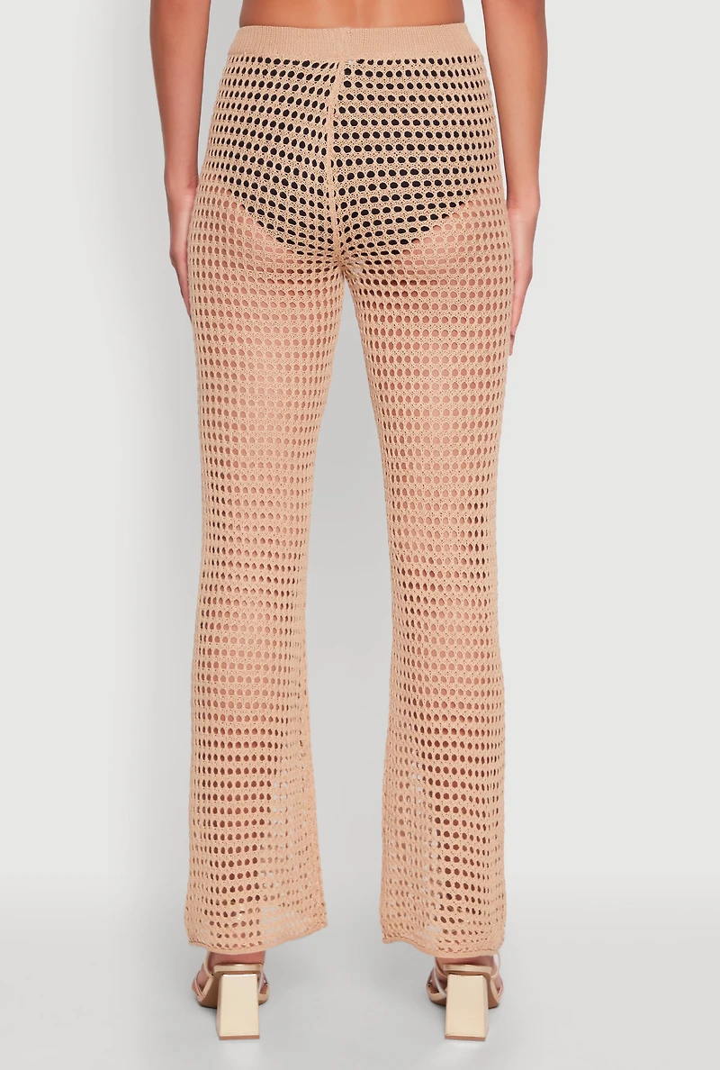 Womens Crochet Straight Leg Pants, Khaki, Size M