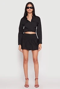 Womens Poplin Faux Pocket Tie Front Crop Top,