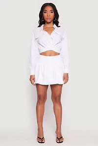 Womens Poplin Faux Pocket Tie Front Crop Top, White,