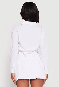 Womens Poplin Faux Pocket Tie Front Crop Top, White,