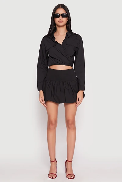 Womens Poplin Mini Bubble Skirt, Black, Size XL