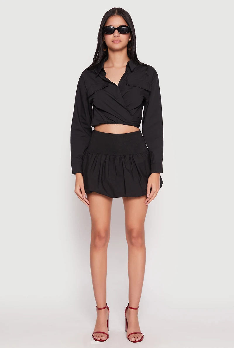 Womens Poplin Mini Bubble Skirt, Black,