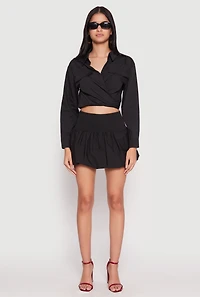 Womens Poplin Mini Bubble Skirt, Black,
