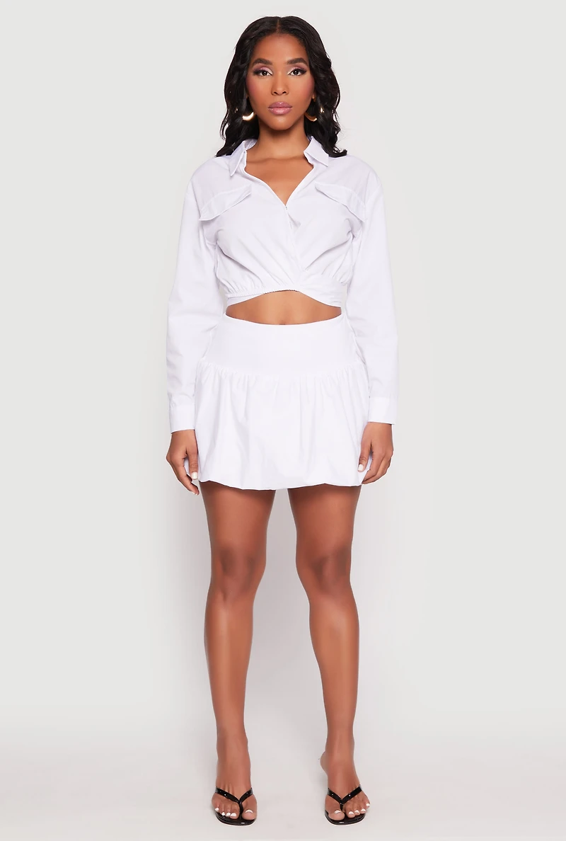 Womens Poplin Mini Bubble Skirt, White, Size L