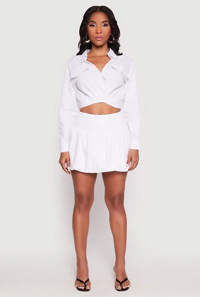 Womens Poplin Mini Bubble Skirt, White, Size L