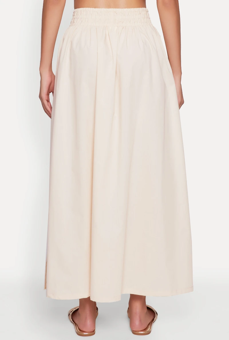 Womens Poplin Maxi Skirt, Khaki, Size M