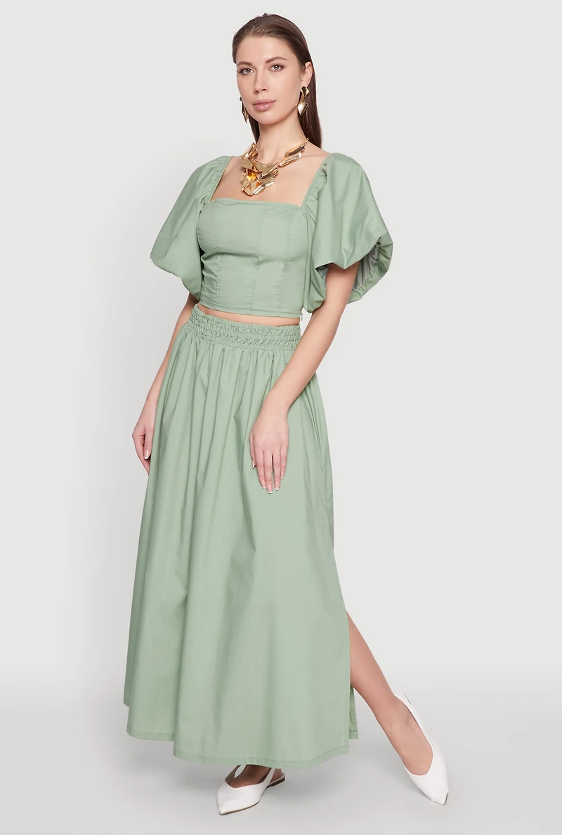 Womens Poplin Maxi Skirt, Green, Size L