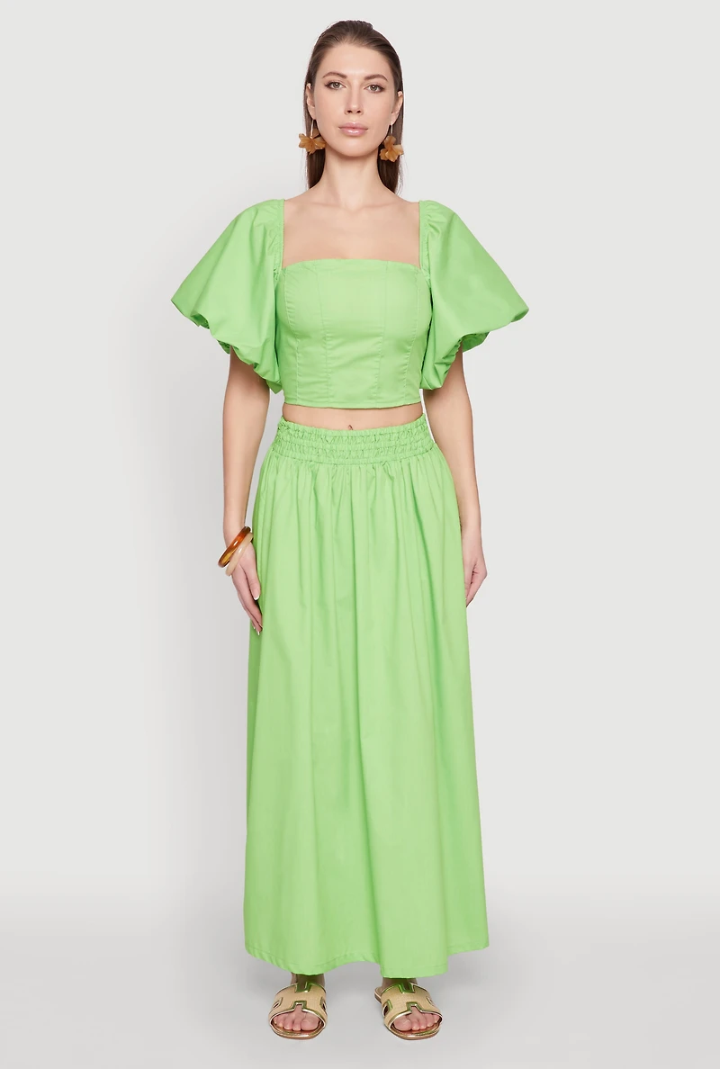 Womens Poplin Maxi Skirt, Green, Size M