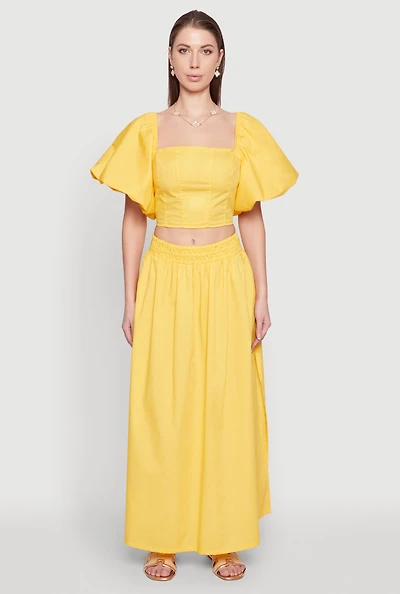 Womens Poplin Maxi Skirt, Yellow, Size L