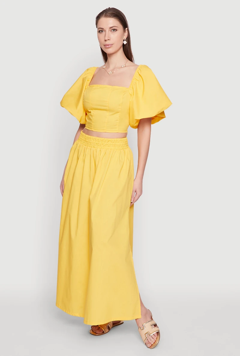 Womens Poplin Maxi Skirt, Yellow, Size L