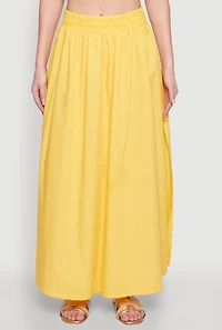 Womens Poplin Maxi Skirt, Yellow, Size L