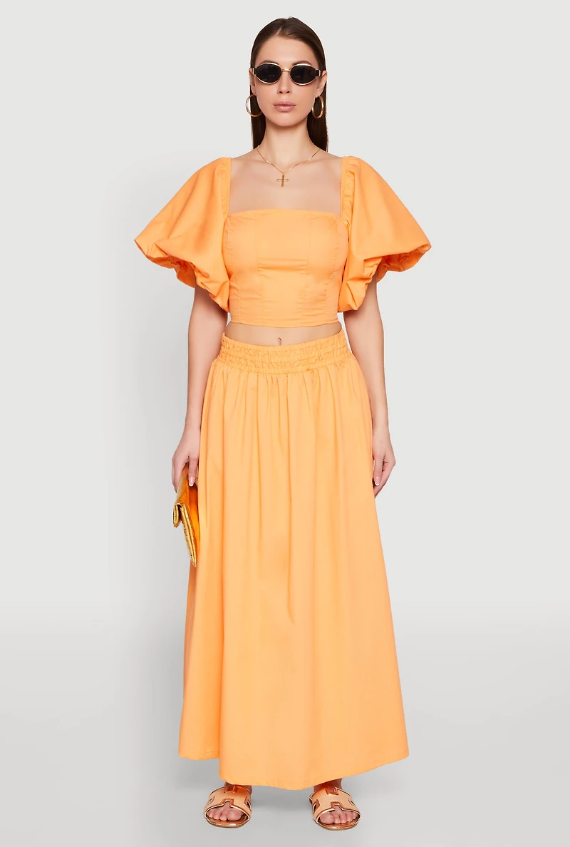 Womens Poplin Maxi Skirt, Orange, Size M