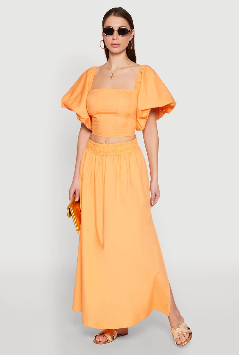 Womens Poplin Maxi Skirt, Orange, Size M