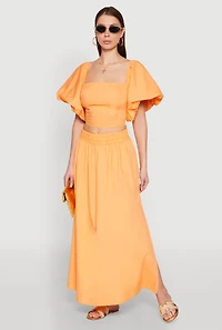 Womens Poplin Maxi Skirt, Orange, Size M