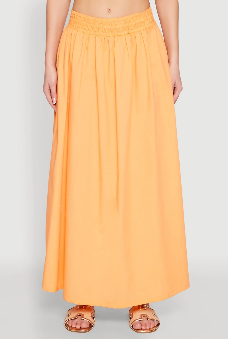 Womens Poplin Maxi Skirt, Orange, Size M