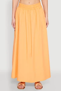 Womens Poplin Maxi Skirt, Orange, Size M