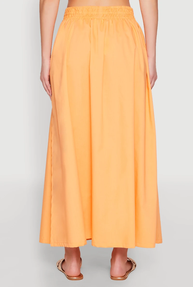Womens Poplin Maxi Skirt, Orange, Size M