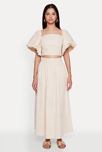 Womens Poplin Puff Sleeve Corset Crop Top,