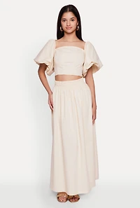Womens Poplin Puff Sleeve Corset Crop Top,