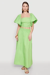 Womens Poplin Puff Sleeve Corset Crop Top,