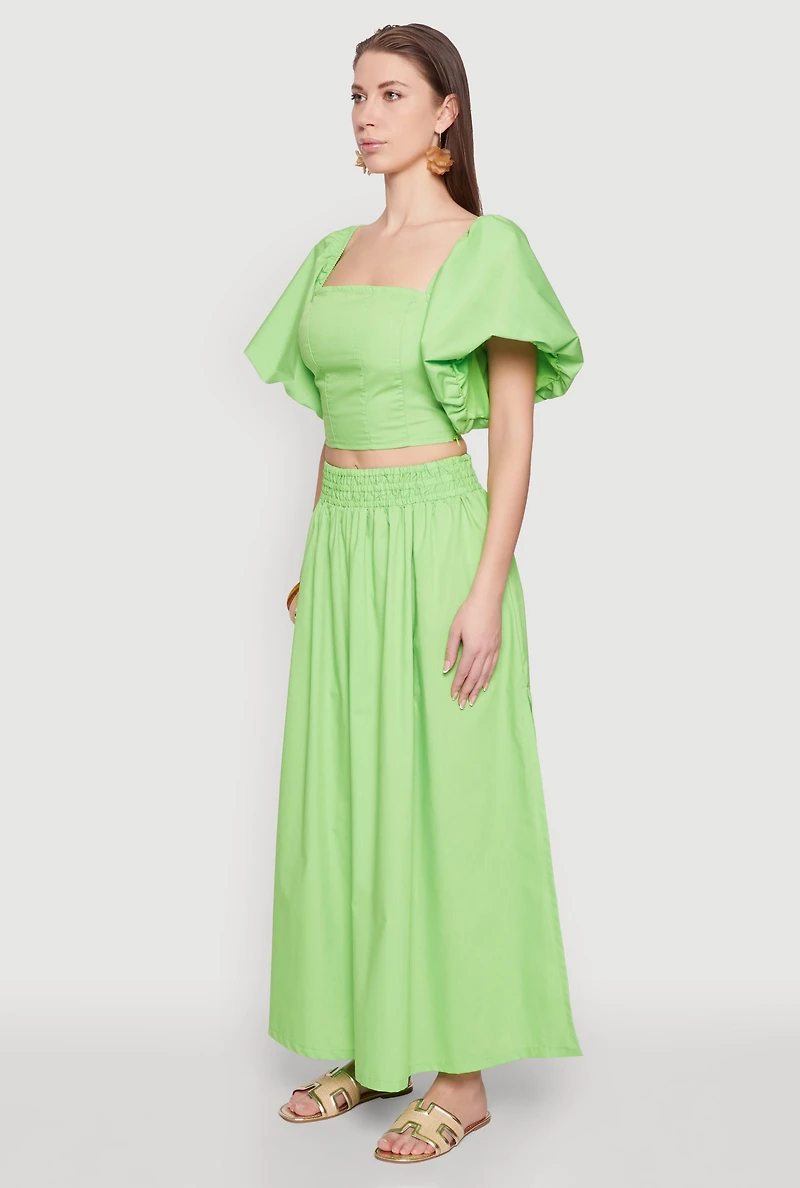 Womens Poplin Puff Sleeve Corset Crop Top,