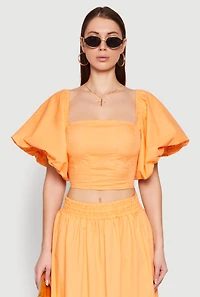 Poplin Puff Sleeve Corset Crop Top