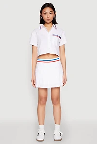Womens Poplin Varsity Stripe Pleated Skirt, White, Size XL
