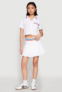 Womens Poplin Varsity Stripe Pleated Skirt, White, Size XL