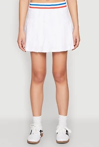 Womens Poplin Varsity Stripe Pleated Skirt, White, Size XL