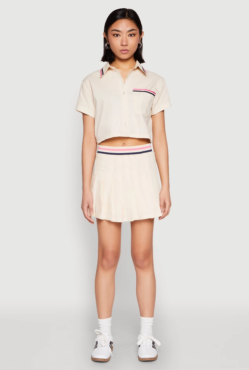 Poplin Varsity Stripe Pleated Skirt