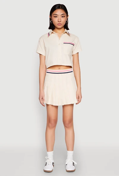 Womens Poplin Varsity Stripe Pleated Skirt,