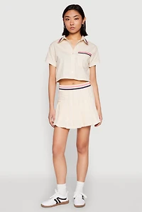 Womens Poplin Varsity Stripe Pleated Skirt,