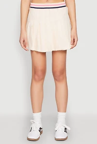 Womens Poplin Varsity Stripe Pleated Skirt,