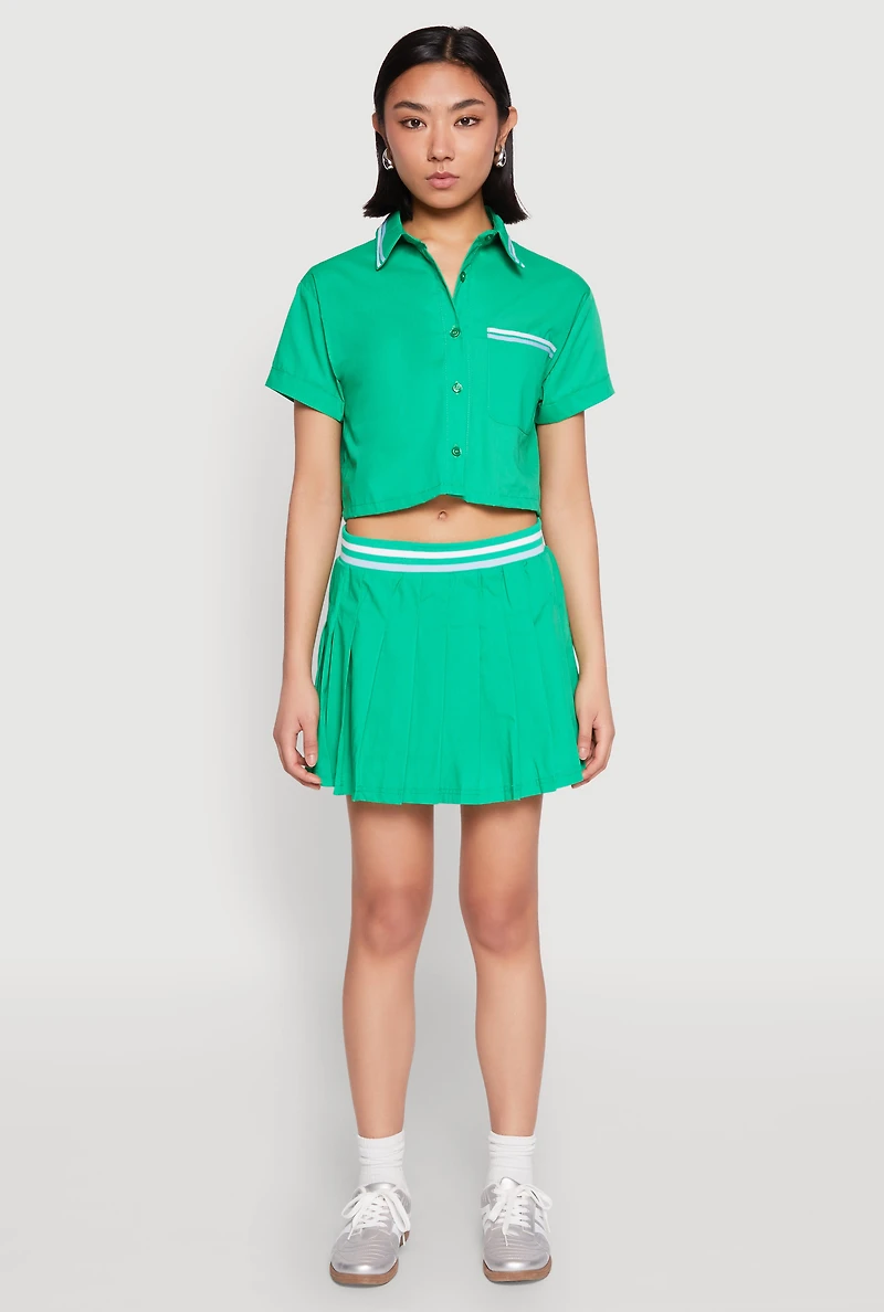 Poplin Varsity Stripe Pleated Skirt