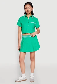 Poplin Varsity Stripe Pleated Skirt