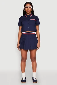 Poplin Varsity Stripe Pleated Skirt