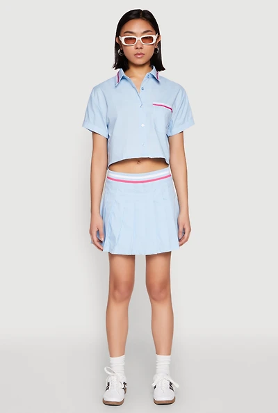 Womens Poplin Varsity Stripe Pleated Skirt,