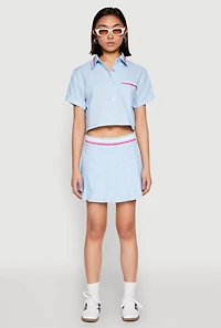 Poplin Varsity Stripe Pleated Skirt