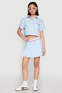 Womens Poplin Varsity Stripe Pleated Skirt,